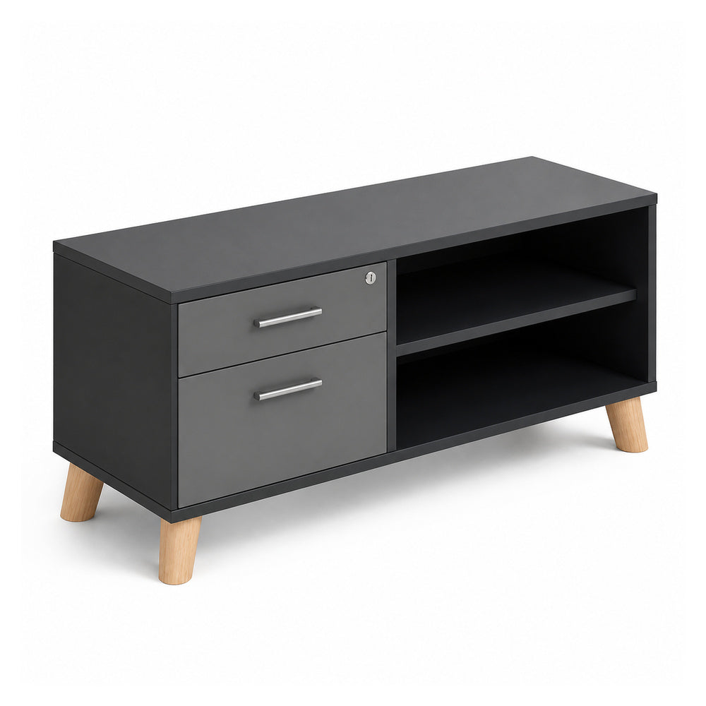 Credenza Baja Izquierda 1 Cajonera 1 Cajón + 1 Gaveta - VERSA DASH - 120×45×61 cm - Patas de Madera de Haya