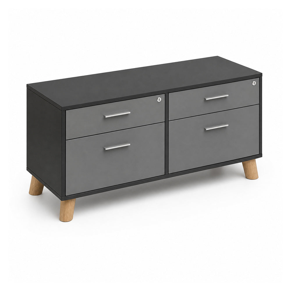Credenza Baja 2 Cajoneras 1 Cajón + 1 Gaveta - VERSA DASH - 120×45×61 cm - Patas de Madera de Haya