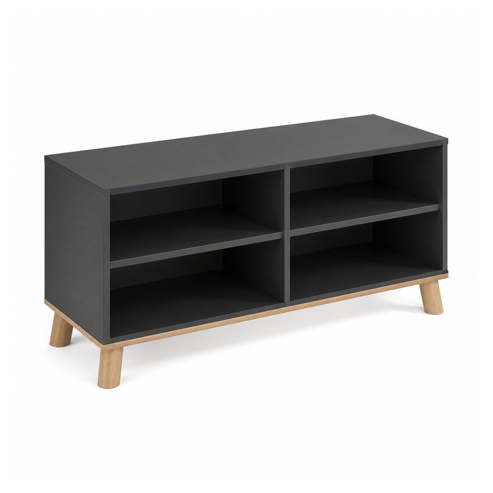 Credenza Baja 2 Entrepanos Melamina 28mm Ajustables - VERSA DASH - 120×45×61 cm - Patas de Madera de Haya