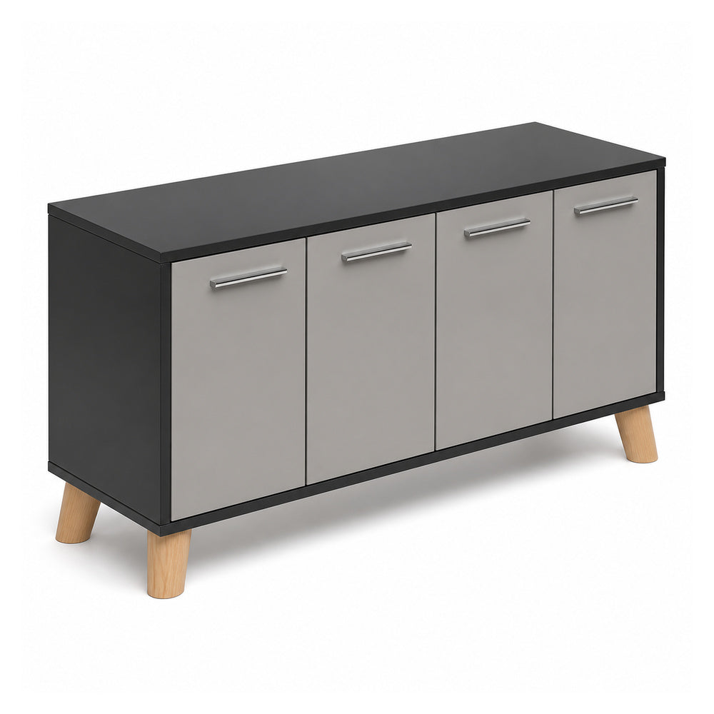 Credenza Baja 4 Puertas en Melamina 16mm - VERSA DASH - 120×45×61 cm - Patas de Madera de Haya
