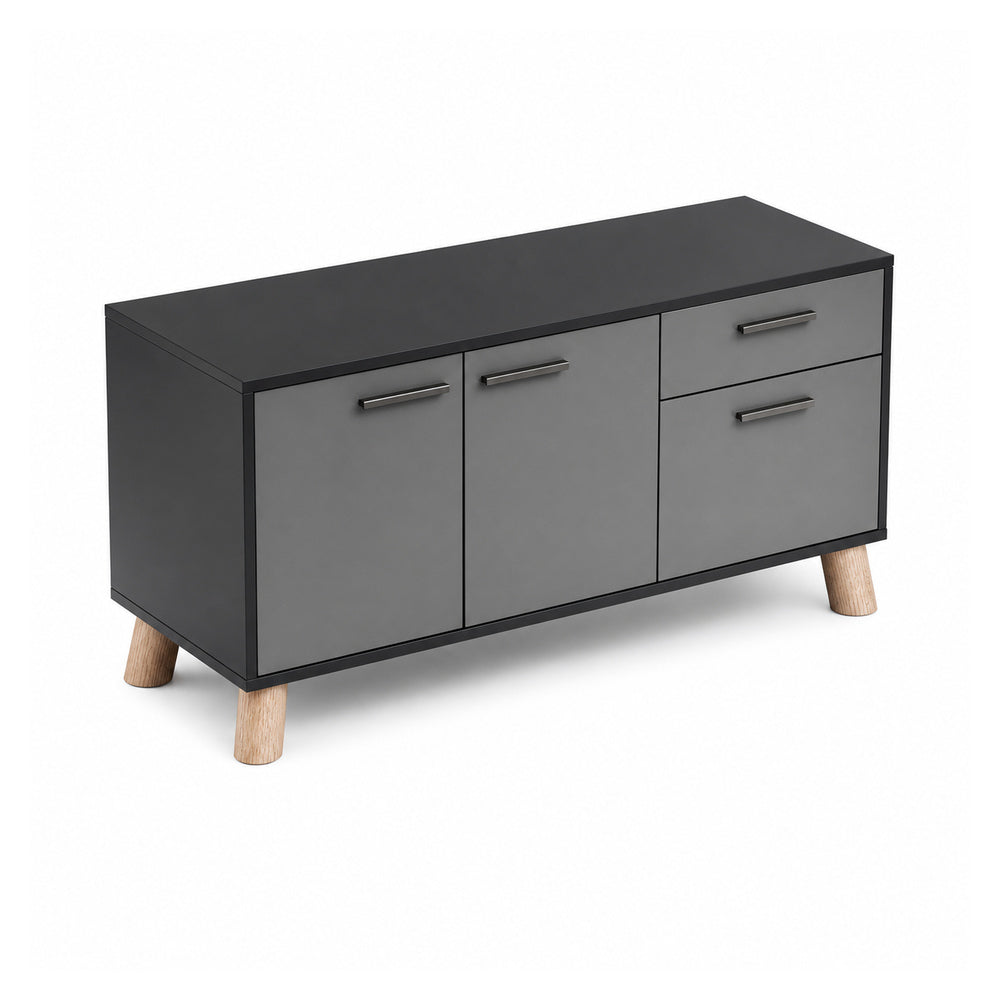Credenza Baja Derecha 1 Cajonera 1 Cajón + 1 Gaveta - VERSA DASH - 120×45×61 cm - Patas de Madera de Haya