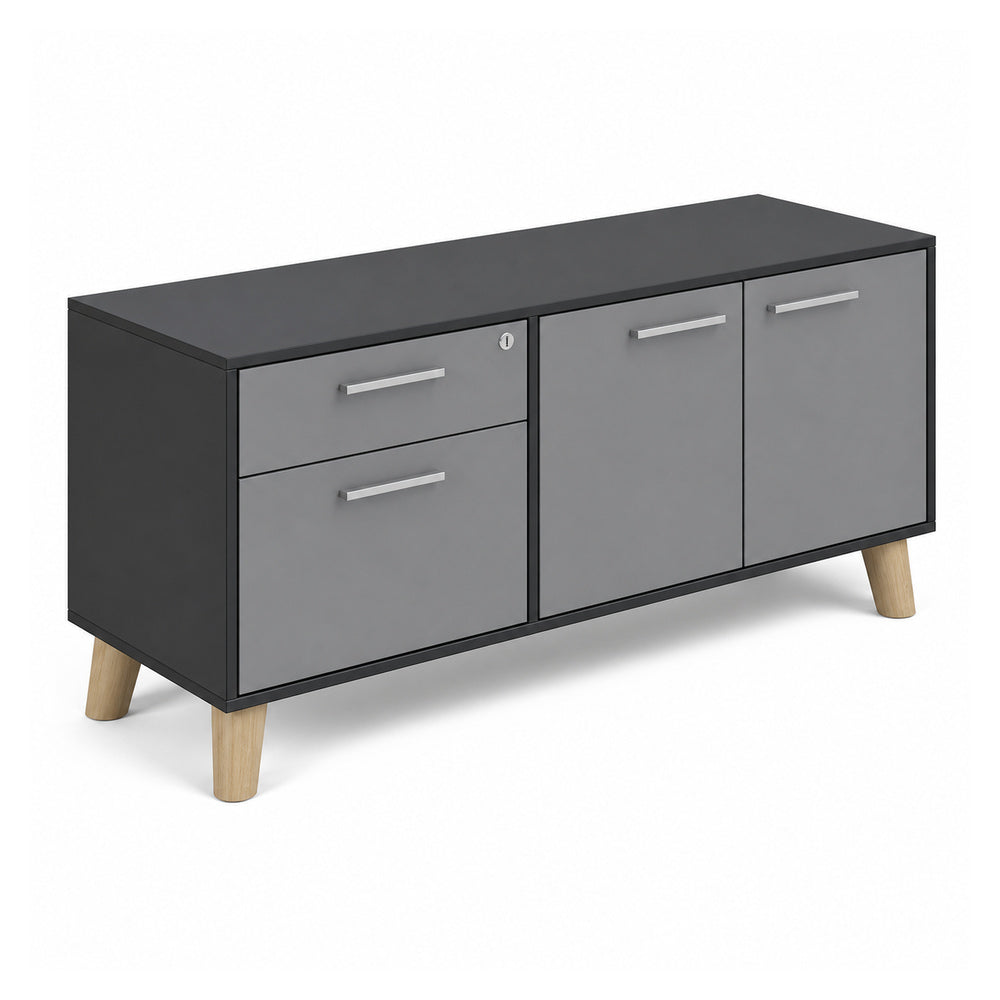 Credenza Baja Izquierda 1 Cajonera 1 Cajón + 1 Gaveta - VERSA DASH - 120×45×61 cm - Patas de Madera de Haya