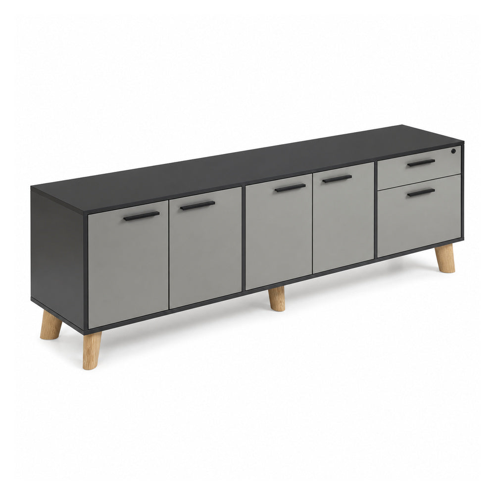 Credenza Baja Derecha 1 Cajonera (alto 55) - VERSA DASH - 180×45×55 cm - Patas de Madera de Haya