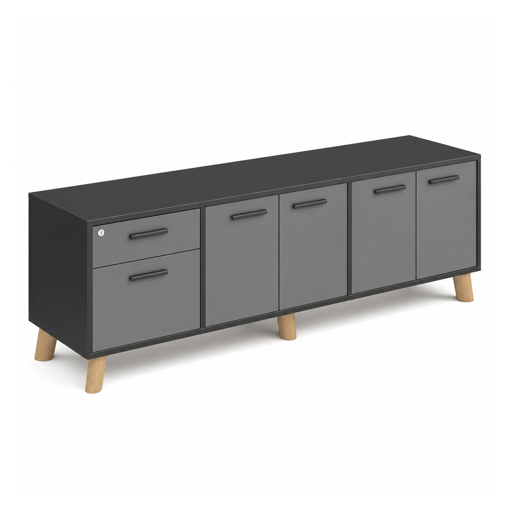 Credenza Baja Izquierda 1 Cajonera 1 Cajón + 1 Gaveta - VERSA DASH - 180×45×61 cm - Patas de Madera de Haya