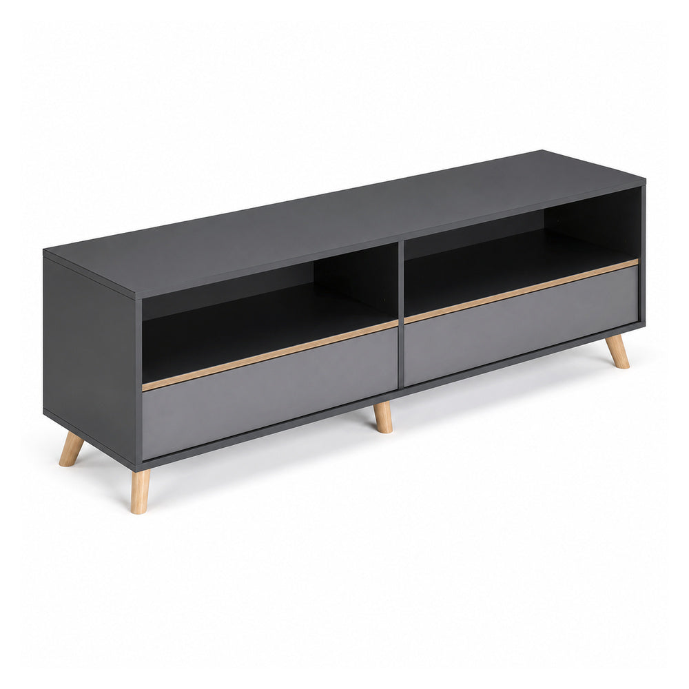Credenza Baja 2 Entrepanos Melaminicos 28mm Ajustables - VERSA DASH - 180×45×61 cm - Patas de Madera de Haya