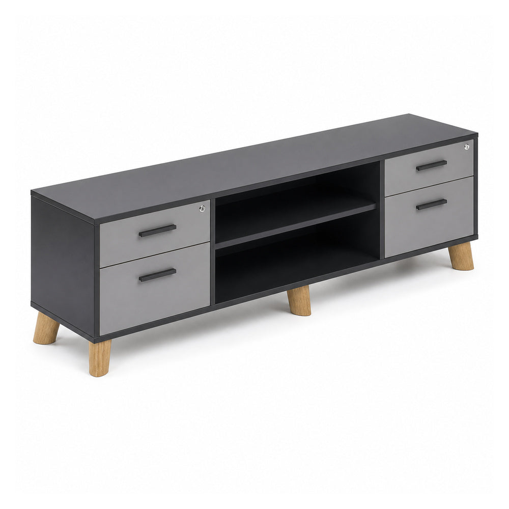 Credenza Baja 2 Cajoneras 1 Cajón + 1 Gaveta - VERSA DASH - 180×45×61 cm - Patas de Madera de Haya