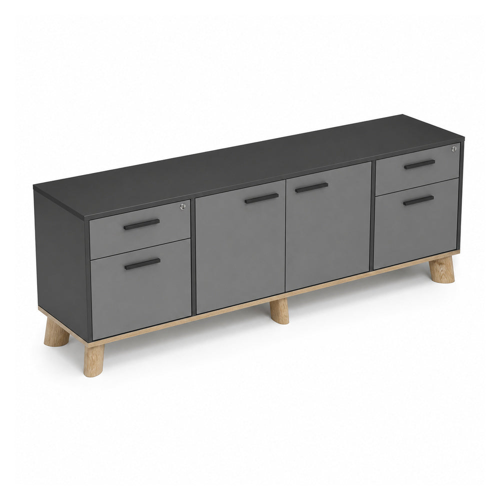 Credenza Baja 2 Cajoneras (alto 55) - VERSA DASH - 180×45×55 cm - Patas de Madera de Haya