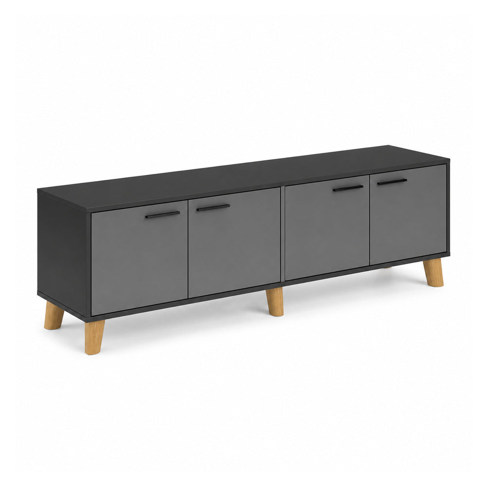 Credenza Baja 4 Puertas en Melamina 16mm - VERSA DASH - 180×45×61 cm - Patas de Madera de Haya