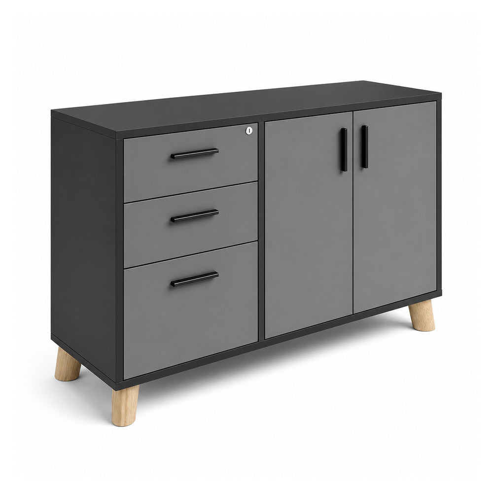 Credenza Alta Izquierda Cajonera 2+1 - VERSA DASH - 120×45×91 cm - Patas de Madera de Haya