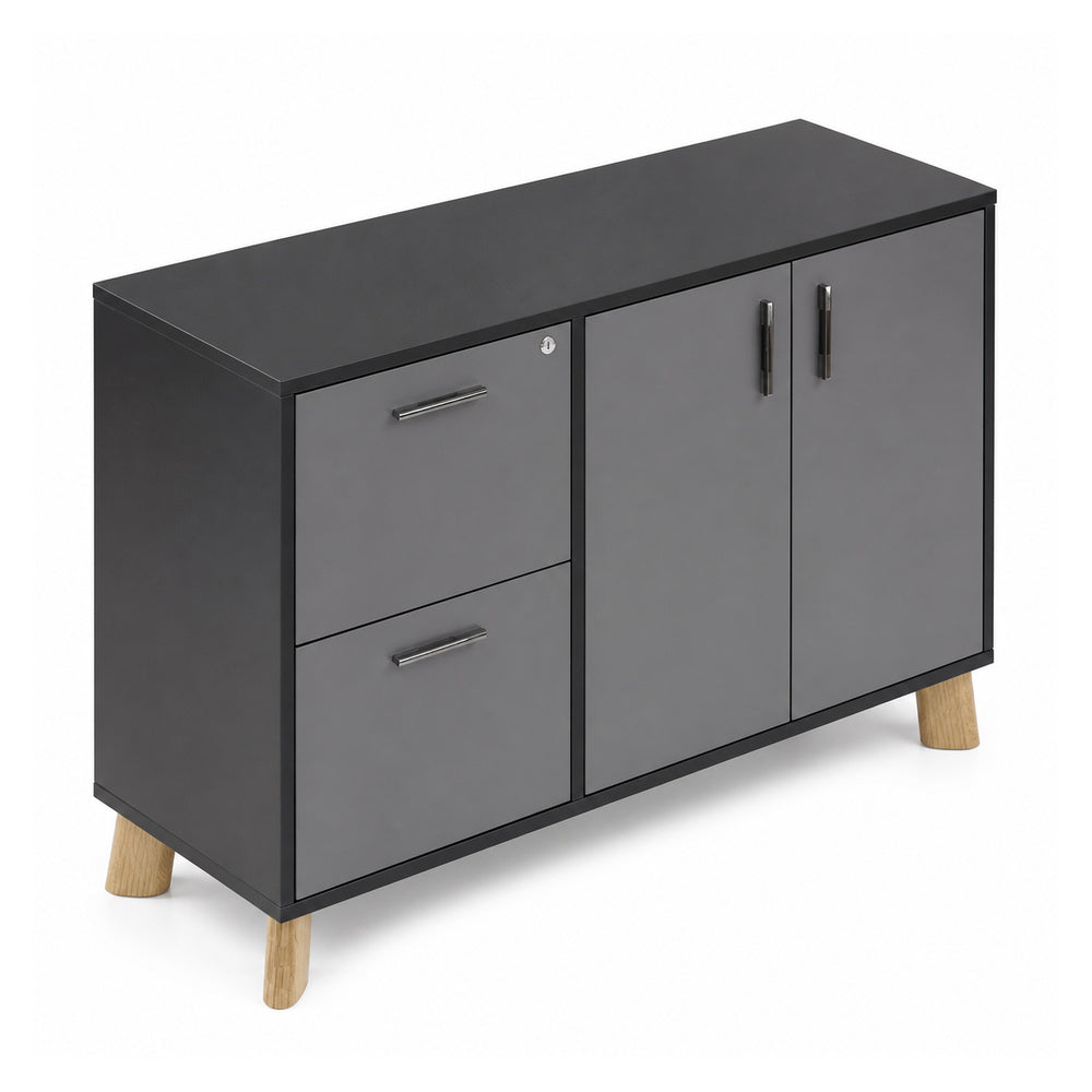 Credenza Alta Izquierda 2 Gavetas de Archivo - VERSA DASH - 120×45×91 cm - Patas de Madera de Haya