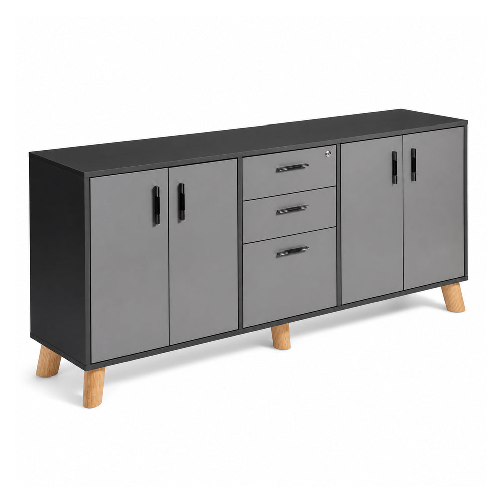 Credenza Alta 1 Cajonera Central 2+1 y 4 Puertas Abatibles Laterales - VERSA DASH - 180×45×91 cm - Patas de Madera de Haya