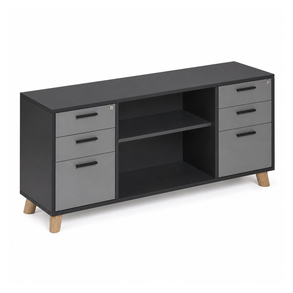 Credenza Alta 2 Cajoneras 2+1 - VERSA DASH - 180×45×91 cm - Patas de Madera de Haya