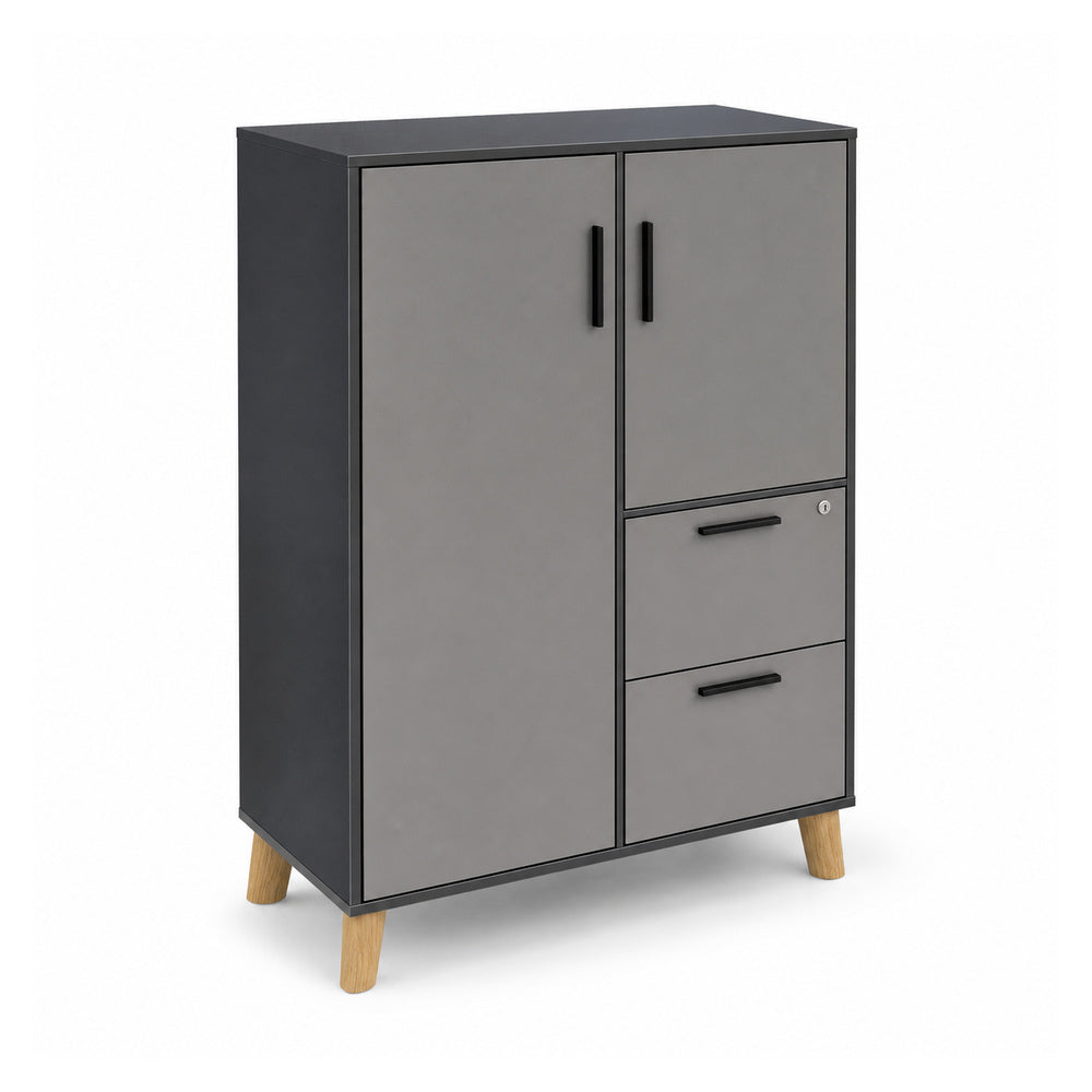 Librero Alto Derecho con 2 Gavetas de Archivo - VERSA DASH - 90×45×161 cm - Patas de Madera de Haya