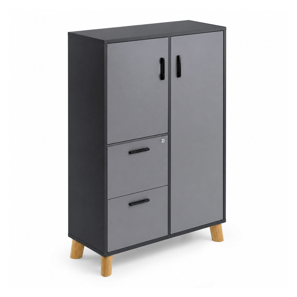Librero Alto Izquierdo con 2 Gavetas de Archivo - VERSA DASH - 90×45×161 cm - Patas de Madera de Haya