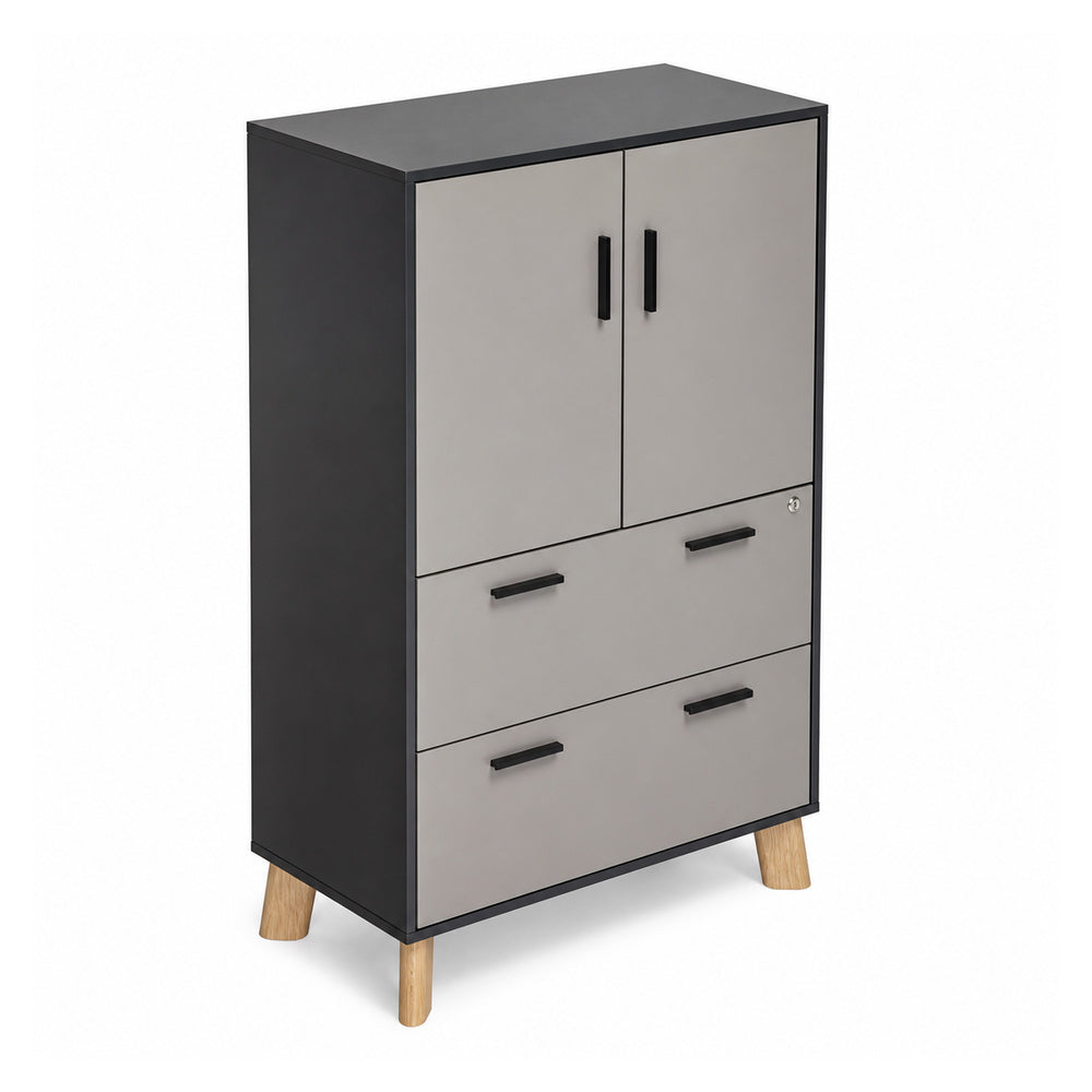 Librero Alto 2 Gavetas de Archivo Horizontales - VERSA DASH - 90×45×161 cm - Patas de Madera de Haya