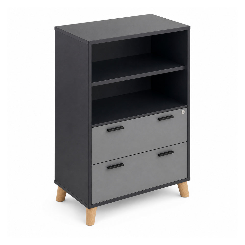 Librero Alto 2 Gavetas de Archivo Horizontales - VERSA DASH - 90×45×161 cm - Patas de Madera de Haya