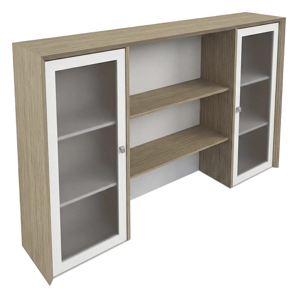 Librero sobre Credenza para Oficina Ejecutiva - GEBESA CONTEMPO - Frente 180 cm - Con Puertas de Vidrio