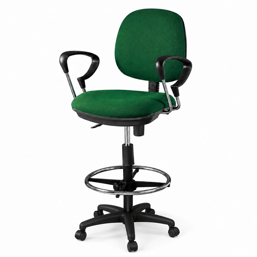 Silla de Cajero para Área de Cobro - GEBESA COMFORT - Tela - Brazos Cromados - Con Ruedas