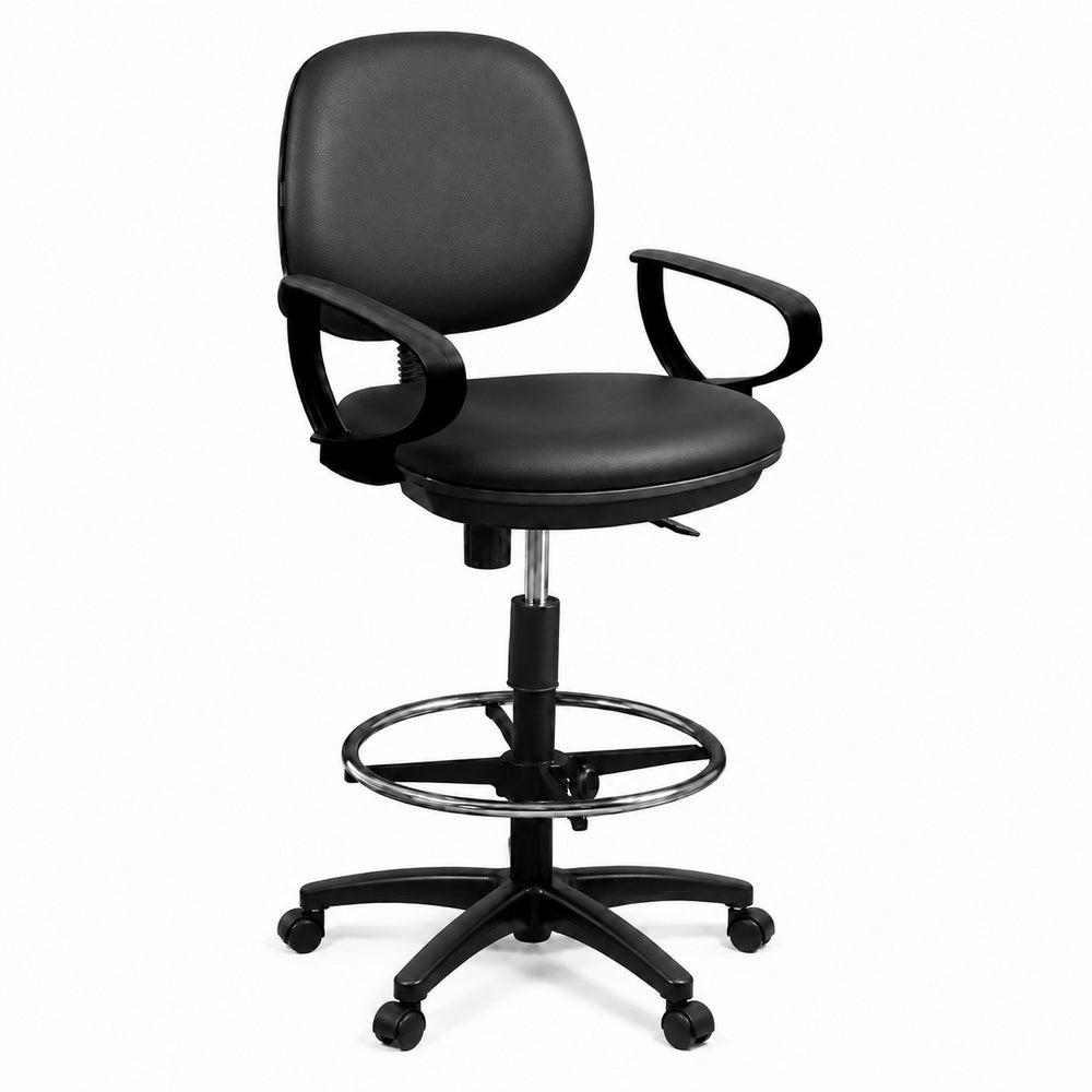 Silla Operativa de Cajero para Punto de Venta - GEBESA COMFORT - Tactopiel - Brazos de Polipropileno - Con Ruedas