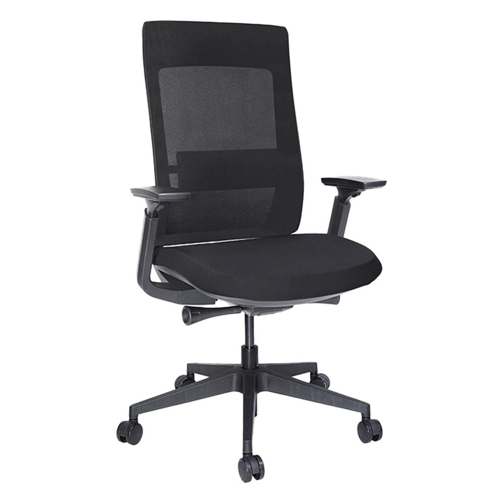 Silla Semi Ejecutiva de Oficina Privada - GEBESA QUO - Negro - Respaldo en Malla con Soporte Lumbar Ajustable