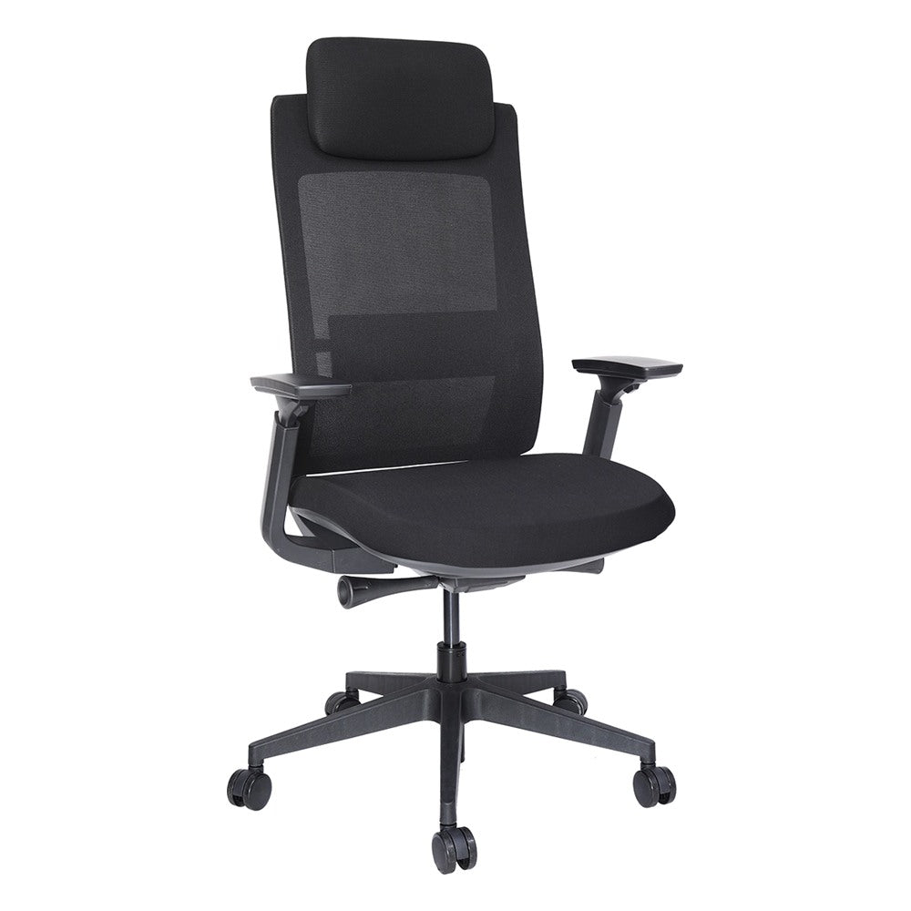 Silla Ejecutiva de Dirección General - GEBESA QUO - Negro - Respaldo Alto en Malla con Cabecera