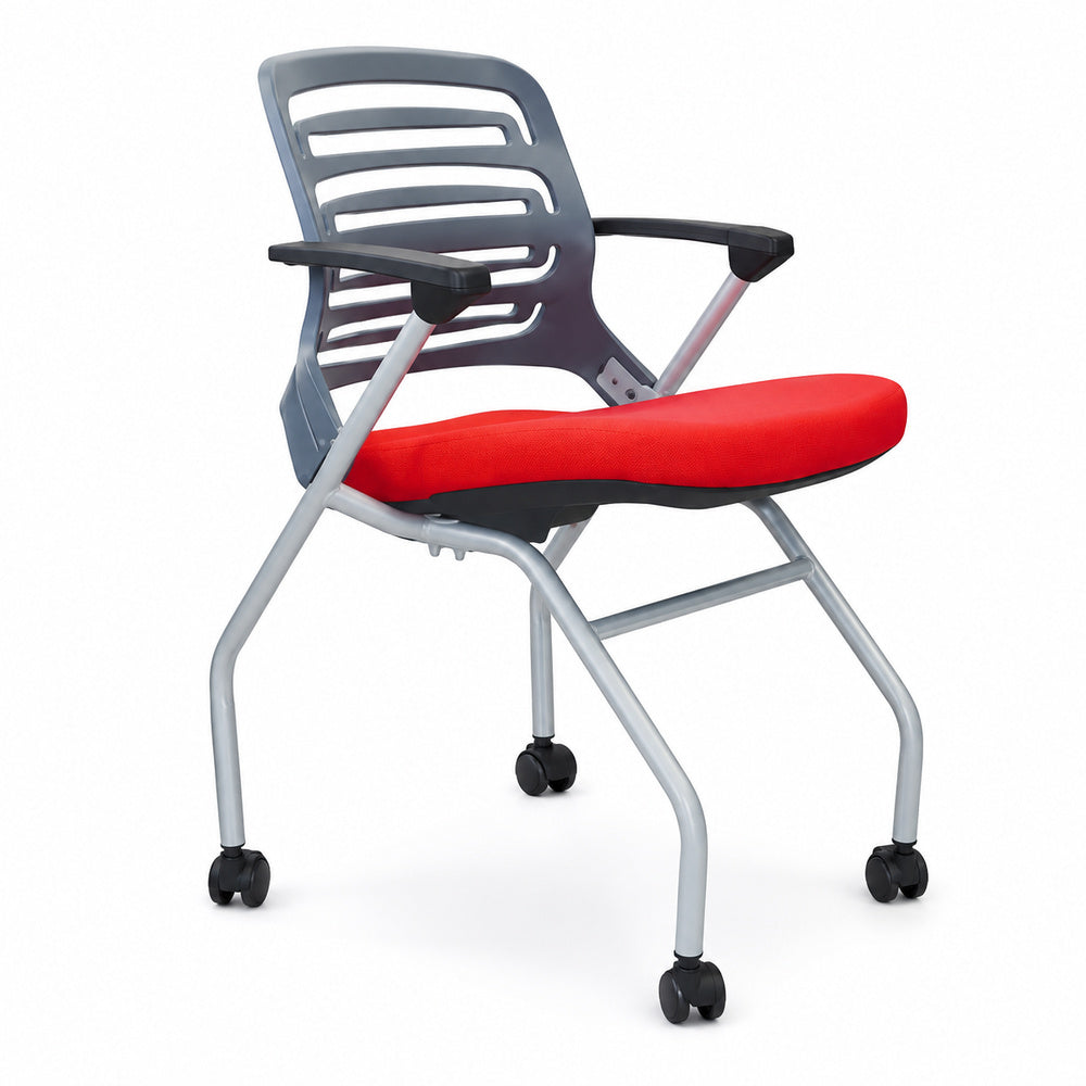 Silla de Capacitación para Área Colaborativa - GEBESA IKA - Rojo - Apilable con Ruedas y Estructura Gris