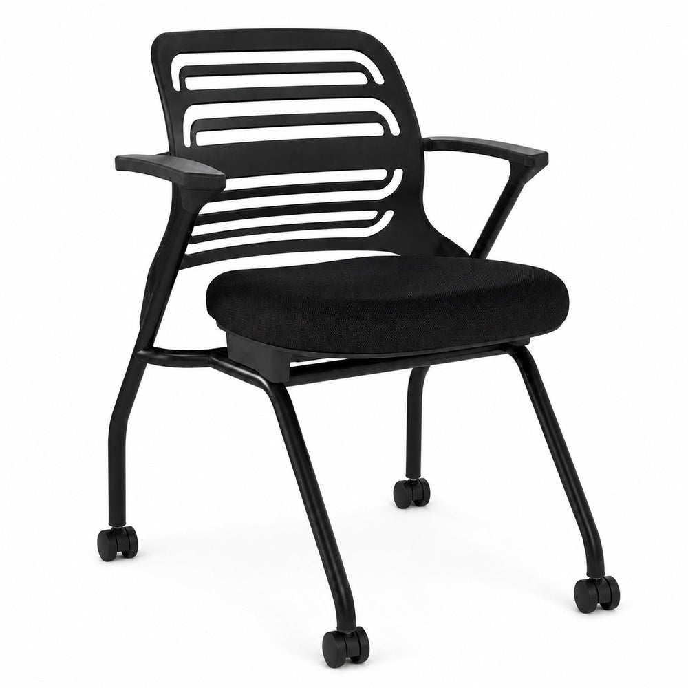 Silla de Capacitación para Oficina - GEBESA IKA - Negro - Apilable con Ruedas y Estructura Negra
