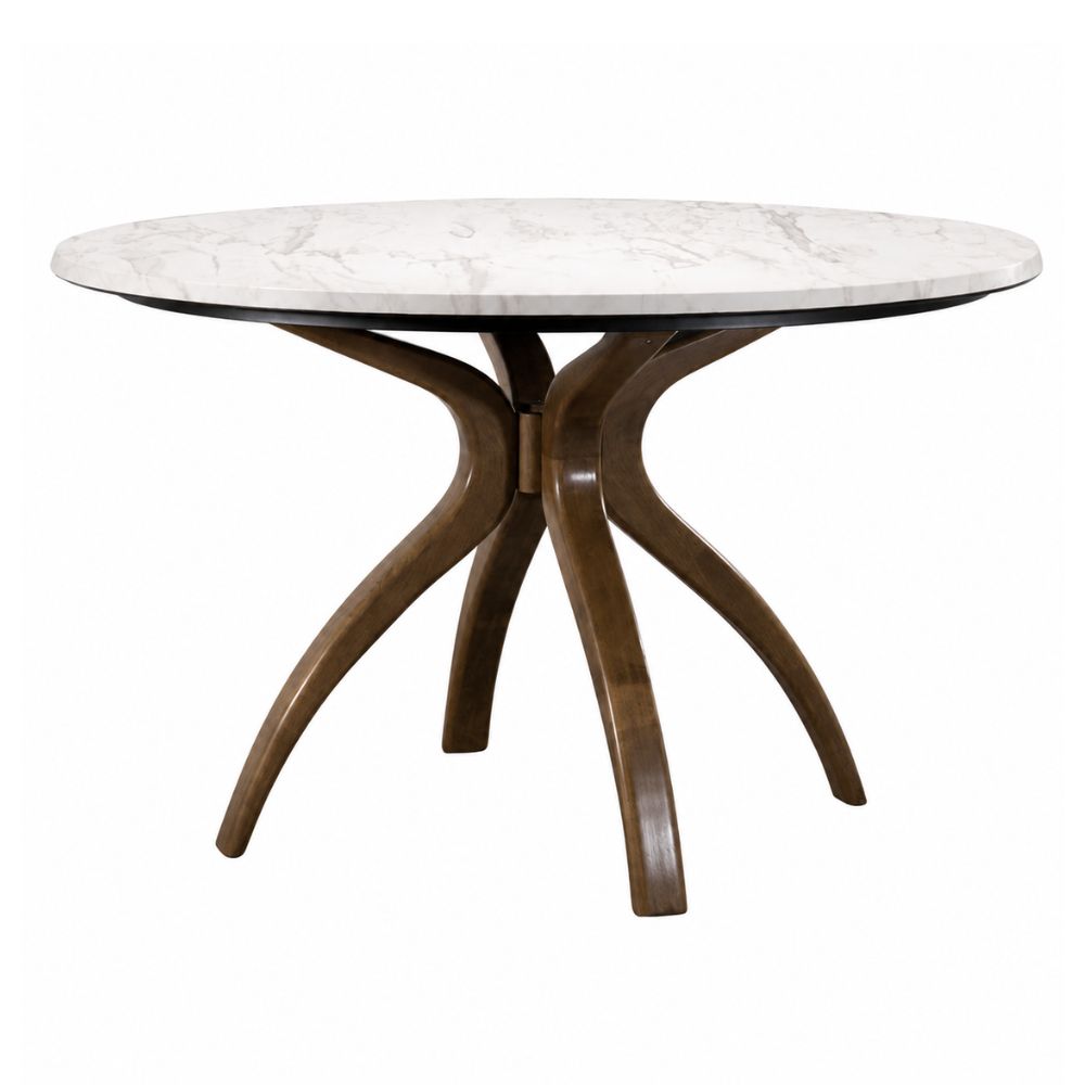 Mesa de Terraza NOGAL BEAT NOEL de madera de roble y cubierta de hpl en color blanco marble para uso en terraza