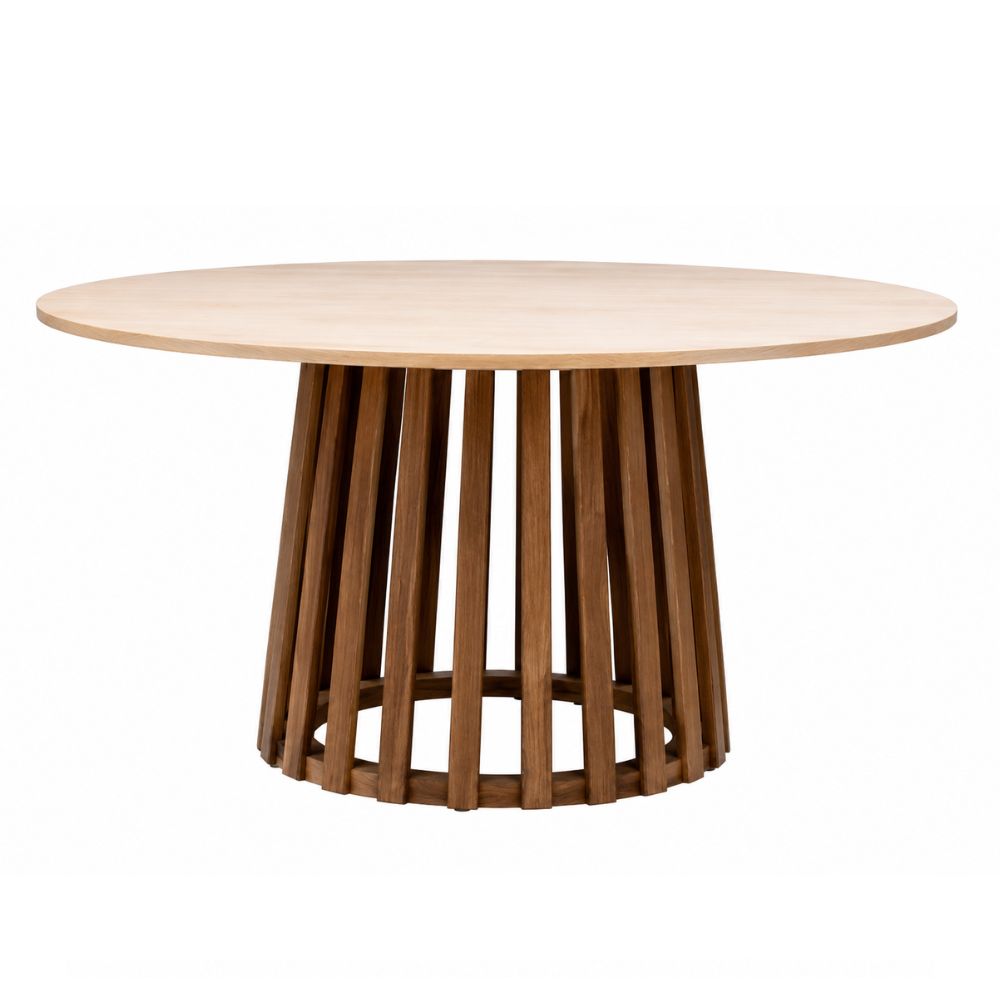 Mesa de Terraza NOGAL BEAT MARBELLA de madera teca y mármol en color arena para uso en terraza
