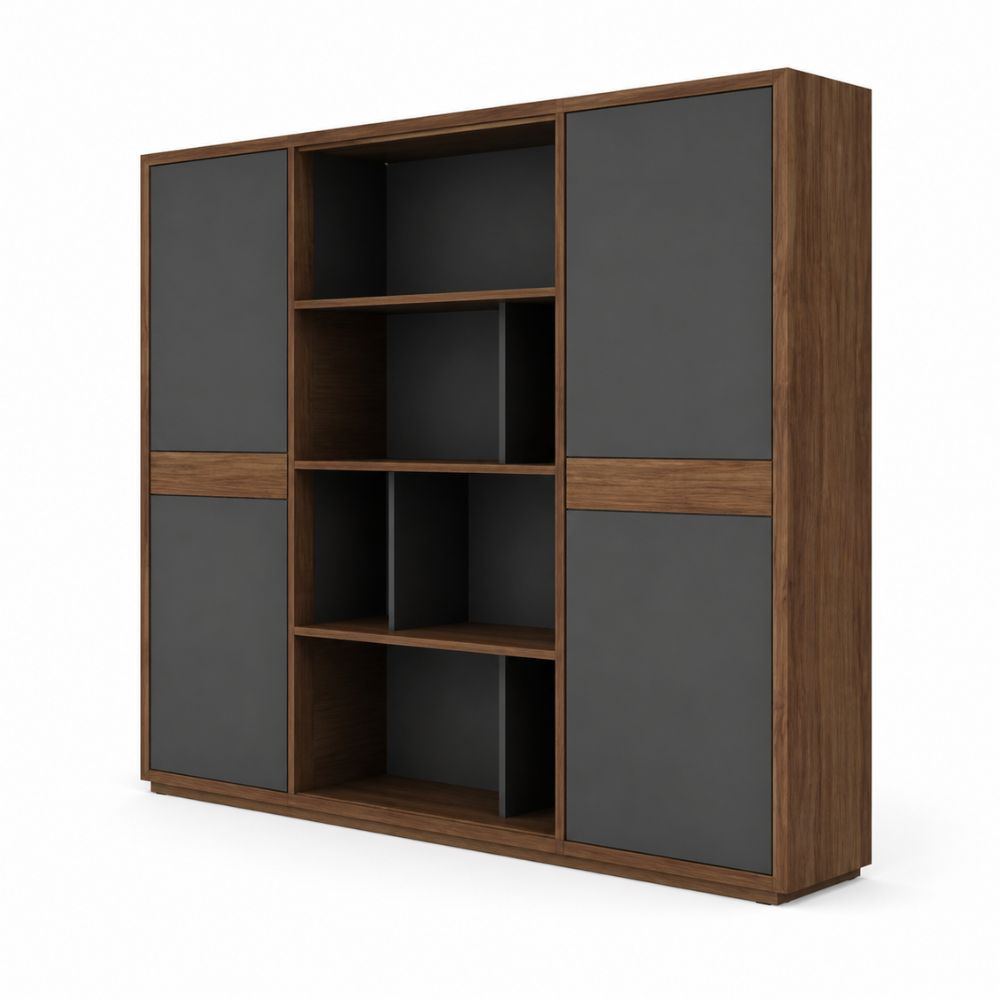 Librero para oficina de Piso VERSA PIANNO, 230 × 40 × 186 cm, en chapa de madera, vista de tres cuartos sobre fondo blanco