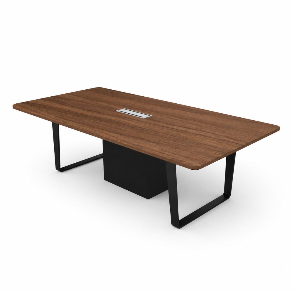 Mesa de Juntas para oficina VERSA PIANNO, 240 × 120 × 75 cm, en chapa de madera, vista de tres cuartos sobre fondo blanco