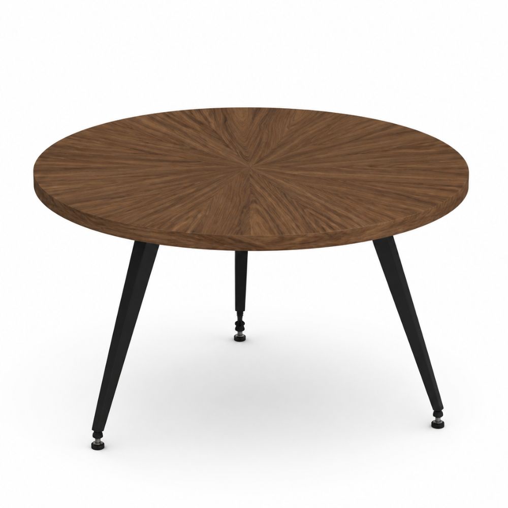 Mesa de Juntas para oficina Circular VERSA PIANNO, 120 × 75 cm, en chapa de madera, vista de tres cuartos sobre fondo blanco