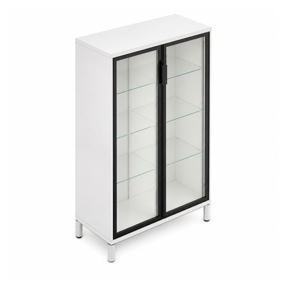 Librero alto con puertas de cristal VERSA READY, estructura blanca, 90x45x160 cm - ambiente linea Ready (Grupo Versa)