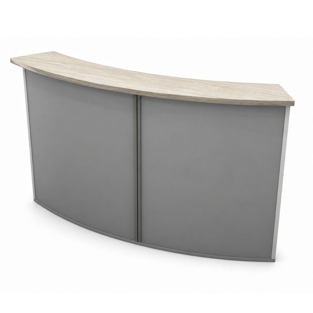 Módulo de recepción para oficina Curva V60 VERSA RP, frente 170 cm, vista de tres cuartos sobre fondo blanco