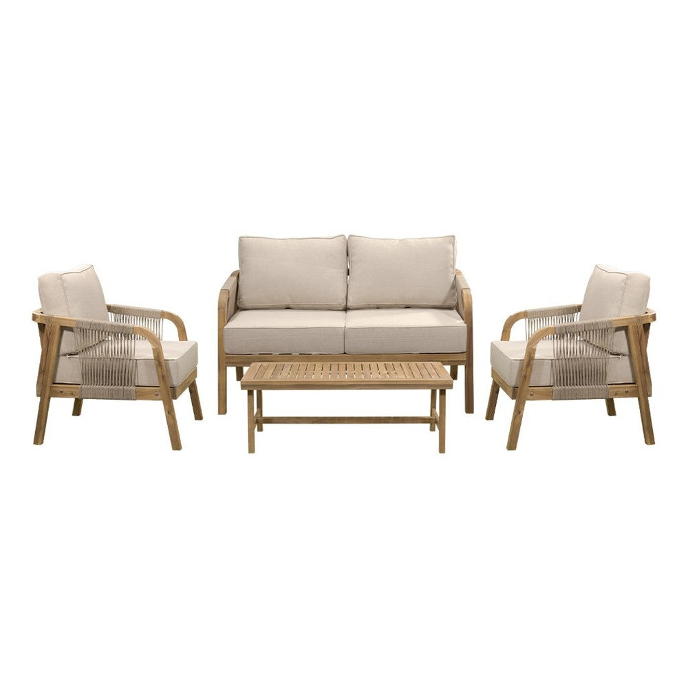 Sala de terraza NOGAL BEAT EMILIA de madera de acacia, cuerda y tela poliester en color beige para uso en terraza
