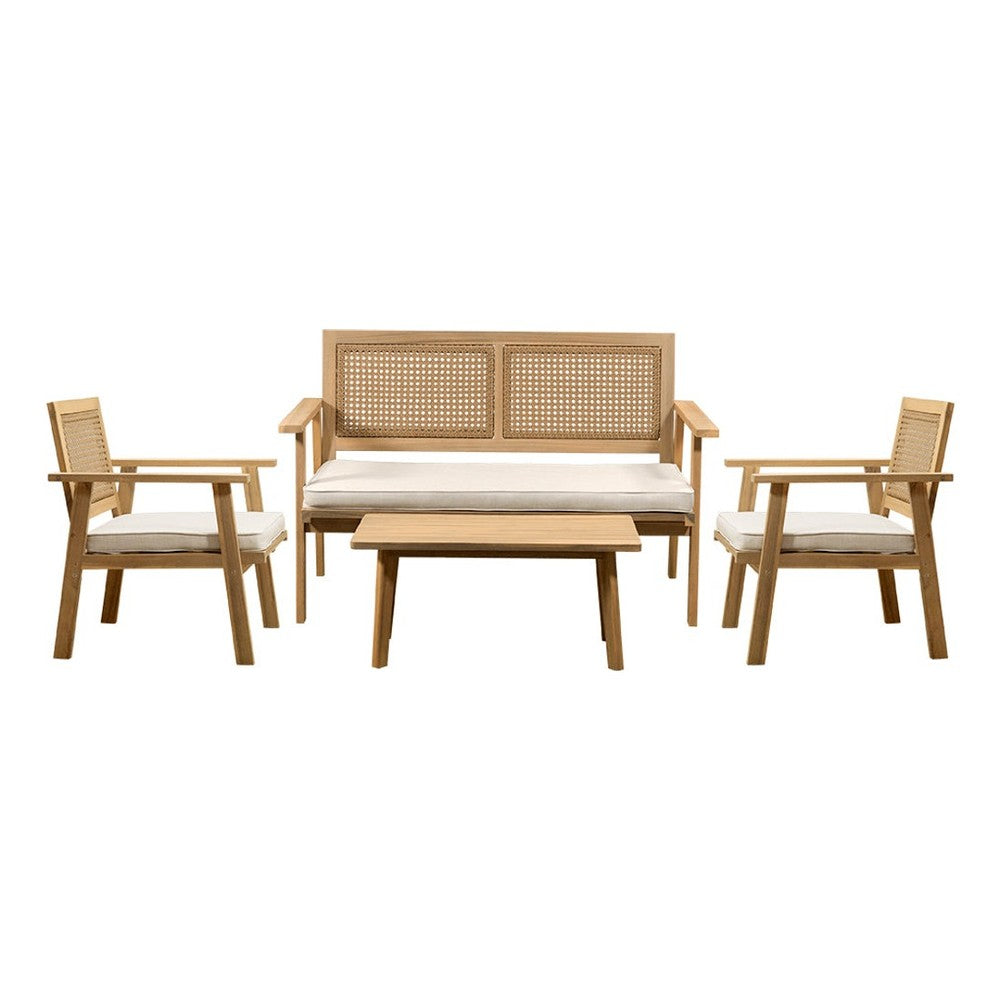 Sala de terraza NOGAL BEAT WAITOMO de madera de acacia, polyrattan y tela poliester en color beige para uso en terraza