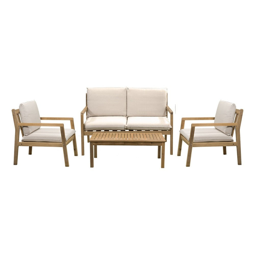 Sala de terraza NOGAL BEAT JULIETA de madera de acacia y tela poliester en color beige para uso en terraza