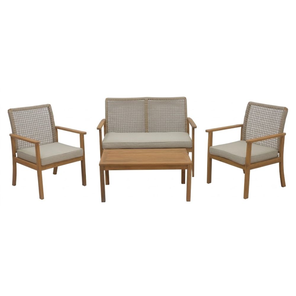 Sala de terraza NOGAL BEAT KINGMEN de madera de acacia y tela poliester en color gris para uso en terraza