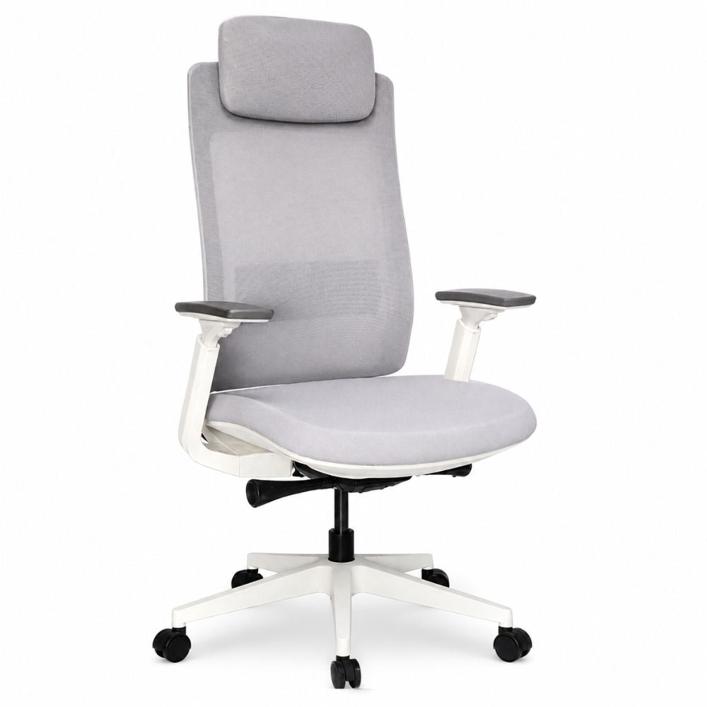 Silla Ejecutiva de Oficina Directiva - GEBESA QUO - Blanco - Respaldo Alto en Malla con Cabecera