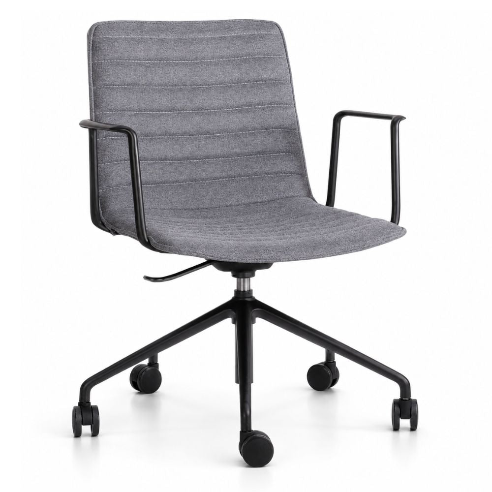Silla Operativa de Oficina - GEBESA ENEAS - Asiento Gris - Respaldo Bajo y Base de Aluminio Fundido