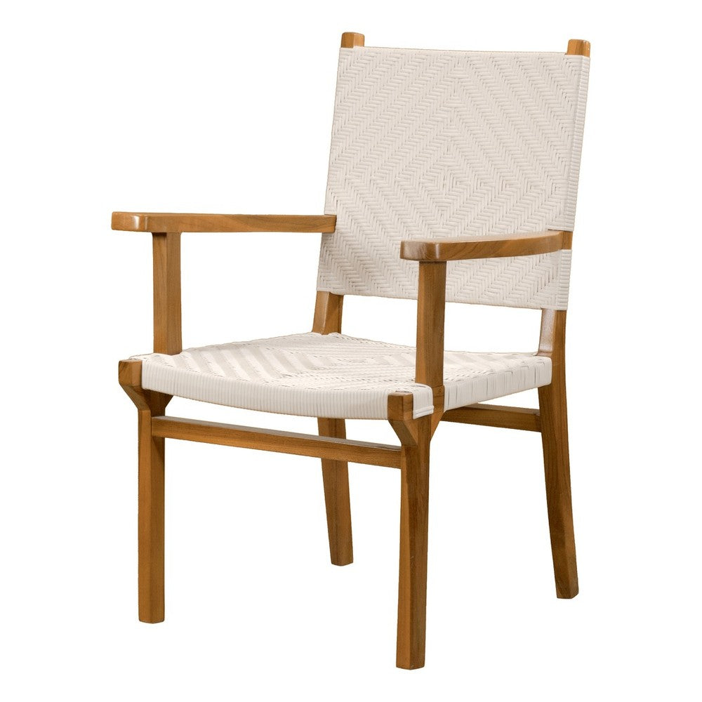 Silla de Terraza NOGAL BEAT MATÍAS de madera teca y polyrattan en color blanco para uso en terraza