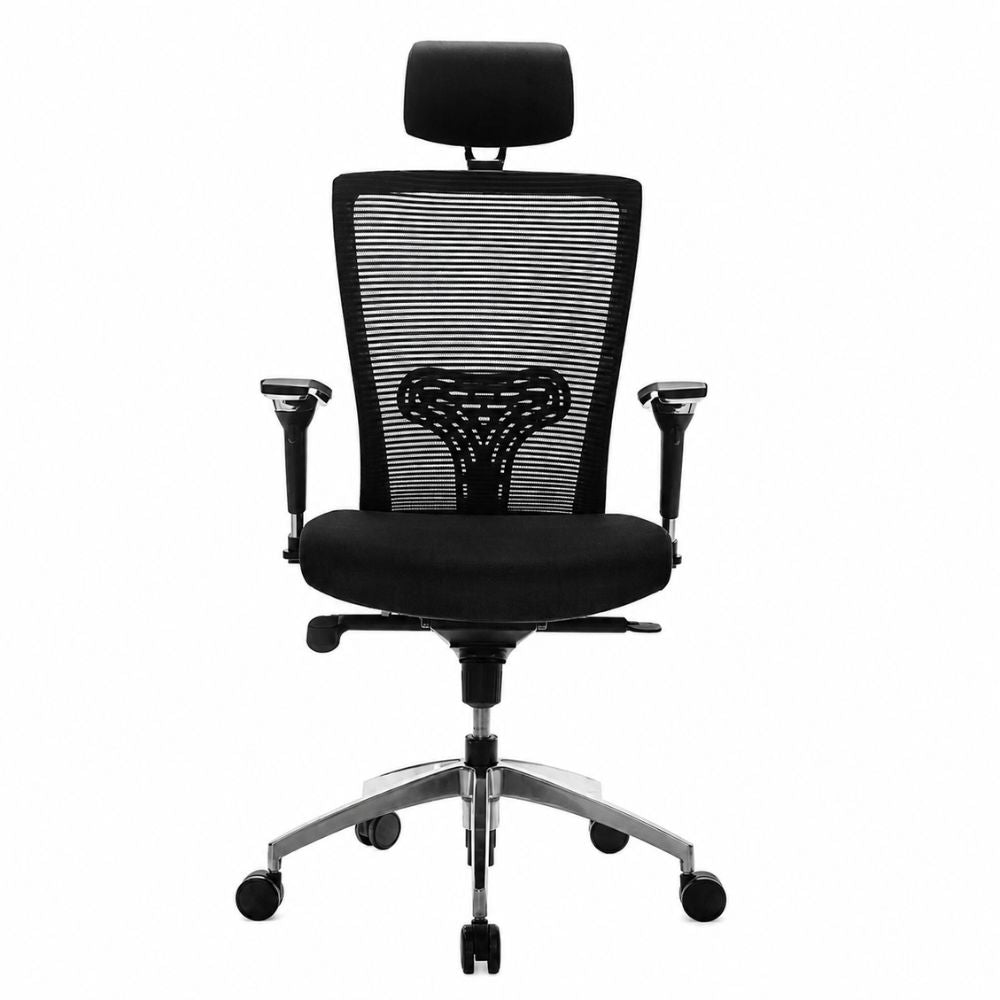 Silla Ejecutiva de Oficina Directiva - GEBESA GANT - Negro - Respaldo en Malla y Asiento Tapizado en Tela - Vista Frontal