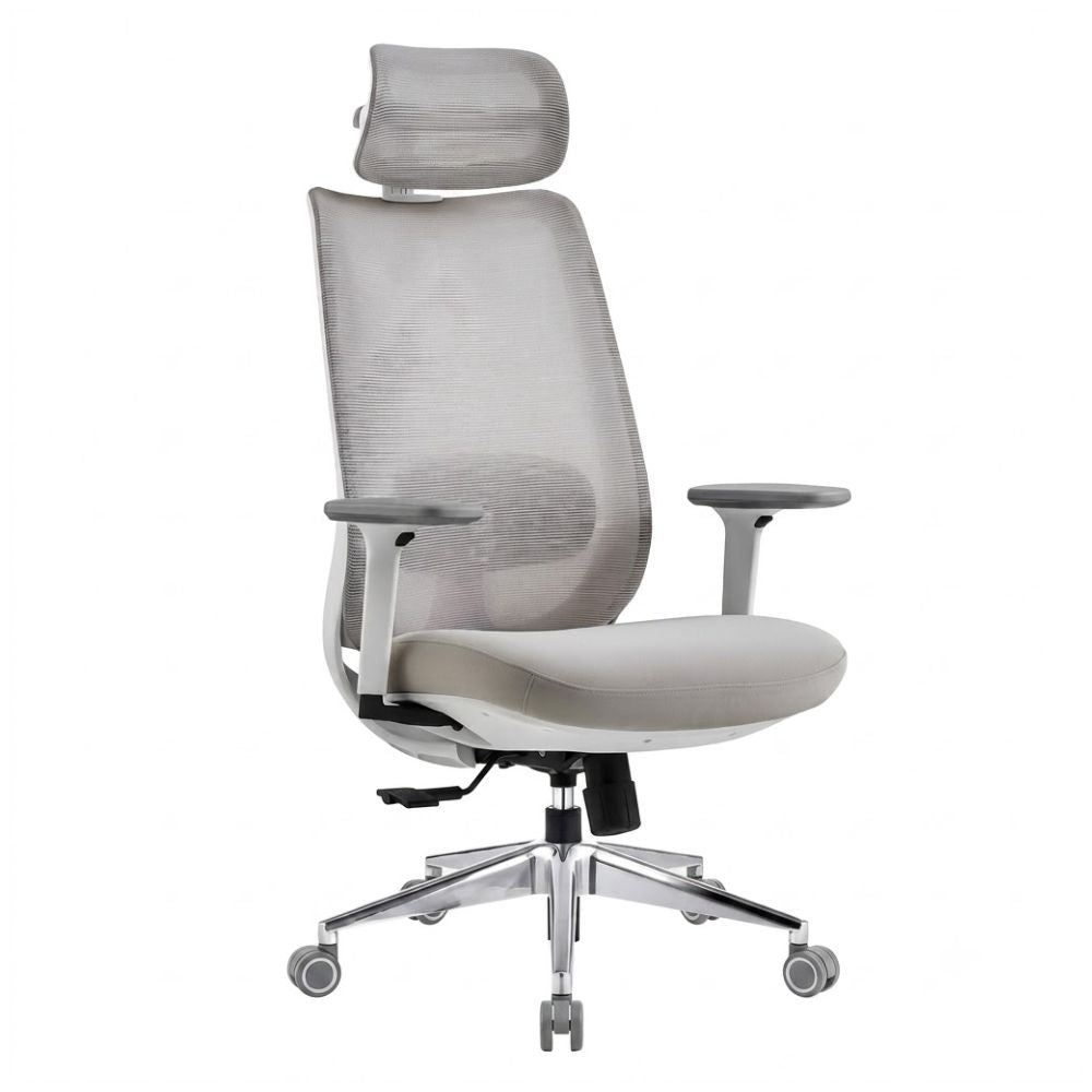 Silla de Oficina Ejecutiva con Cabecera Ajustable - VERSA ERGOSTAR MARE ES-220 - Respaldo alto y asiento tapizado gris