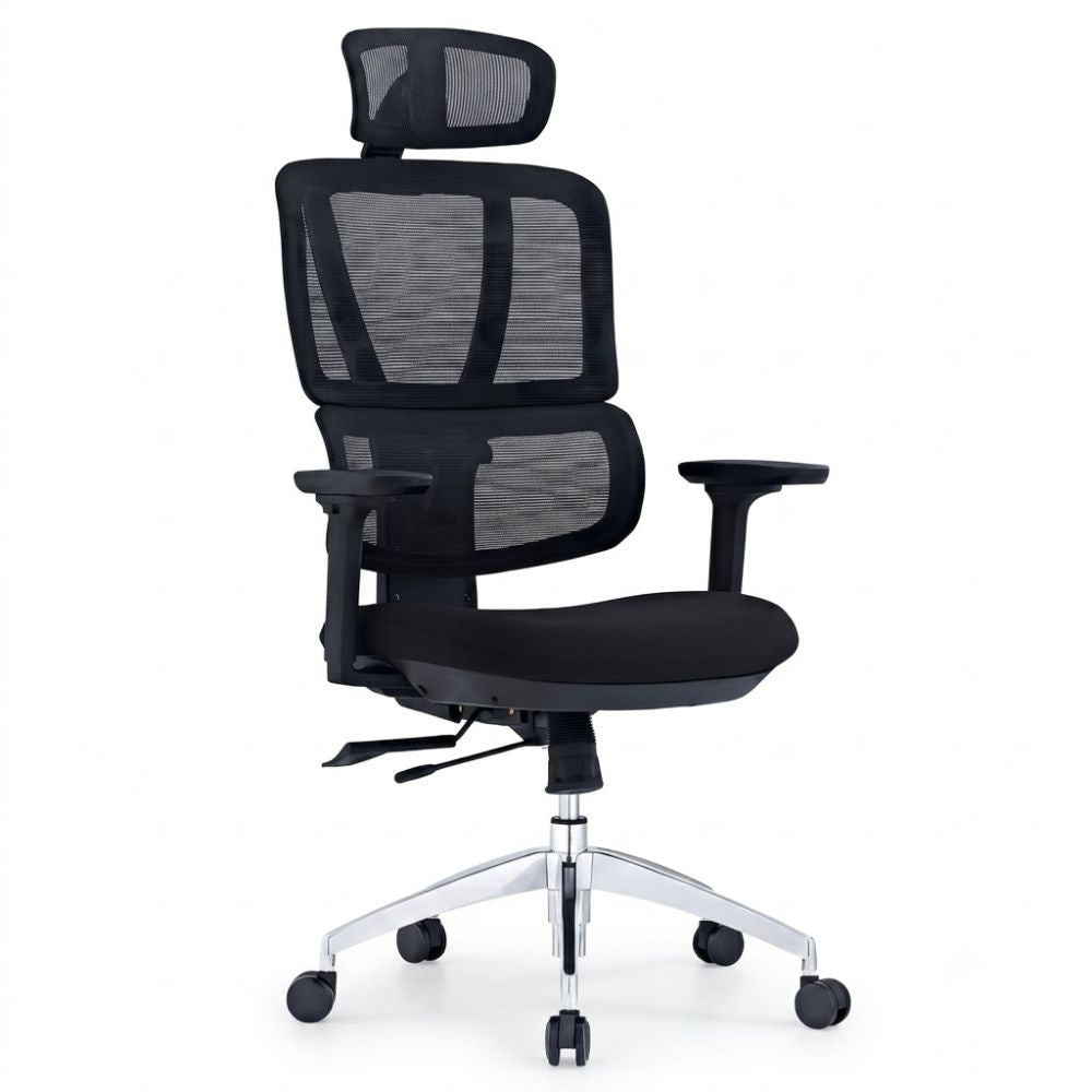 Silla de Oficina Ejecutiva con Cabecera Ajustable 3D - VERSA ERGOSTAR SENZA ES-240 - Respaldo Alto en malla negra