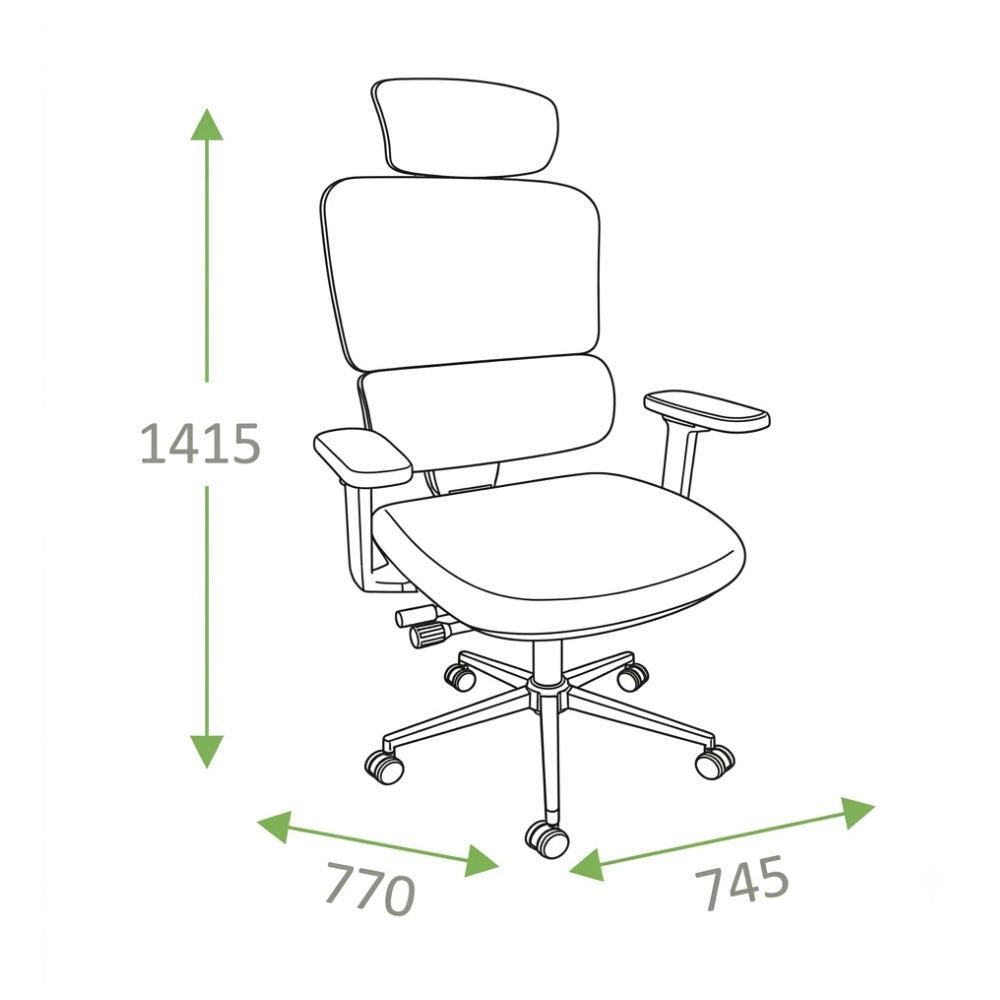 Silla de Oficina Ejecutiva con Cabecera Ajustable 3D - VERSA ERGOSTAR SENZA ES-240 - Respaldo Alto en malla negra