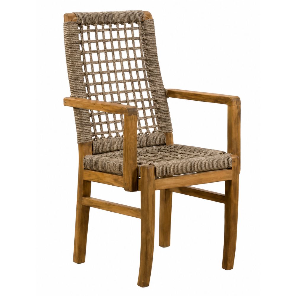 Silla de Terraza NOGAL BEAT MILANDO de madera teca y polyrattan con antebrazo en color banana para uso en terraza