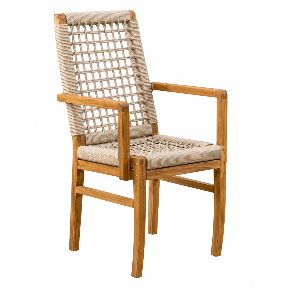Silla de Terraza NOGAL BEAT MILANDO de madera teca y polyrattan con antebrazo en color beige para uso en terraza