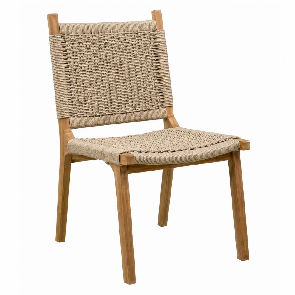 Silla de Terraza NOGAL BEAT ROXANE de madera teca y polyrattan sin antebrazo en color beige para uso en terraza
