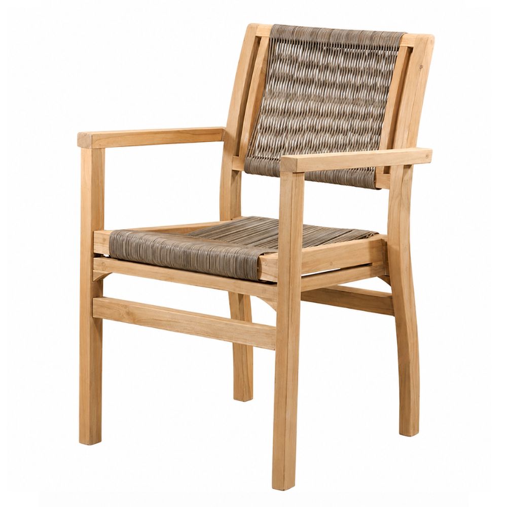Silla de Terraza NOGAL BEAT NETIZA de madera teca y polyrattan con antebrazo en color banana para uso en terraza