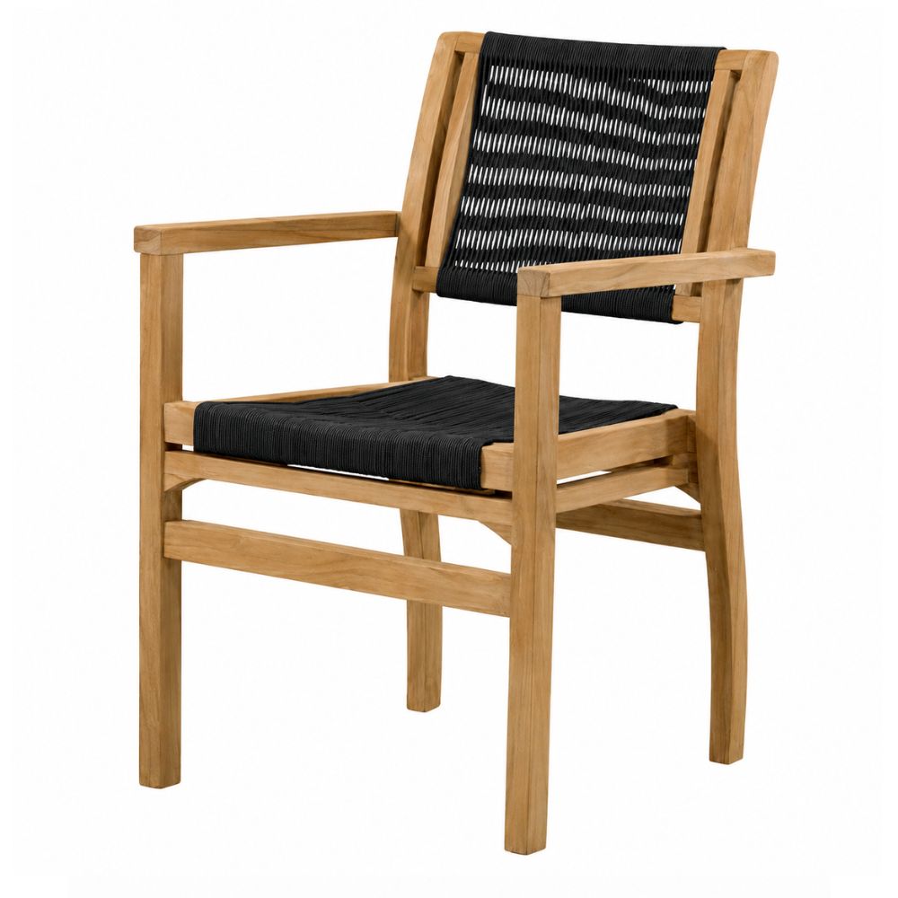 Silla de Terraza NOGAL BEAT NETIZA de madera teca y polyrattan con antebrazo en color negro para uso en terraza